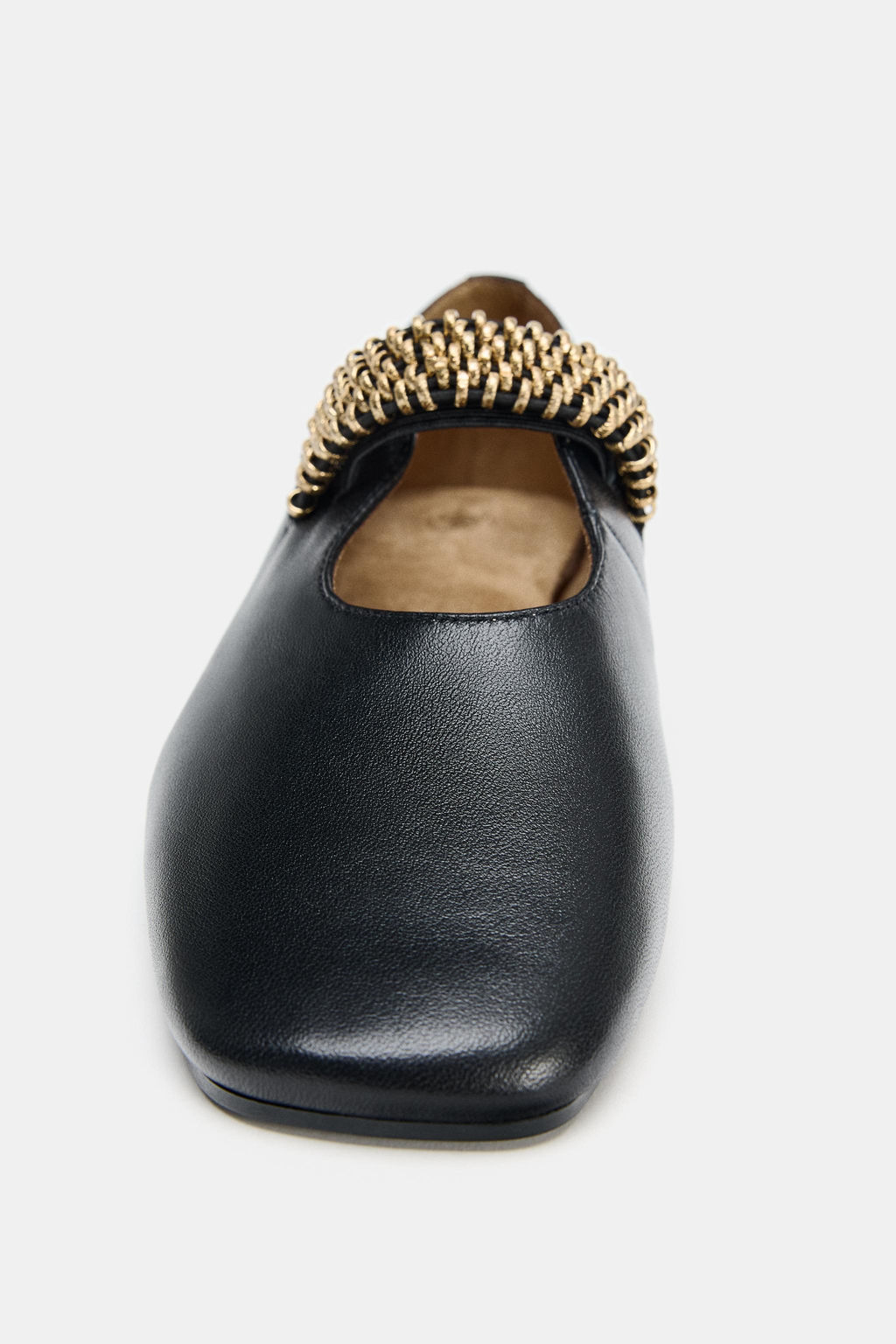 LEATHER BALLET FLATS WITH METAL STRAP - Zara фото 5