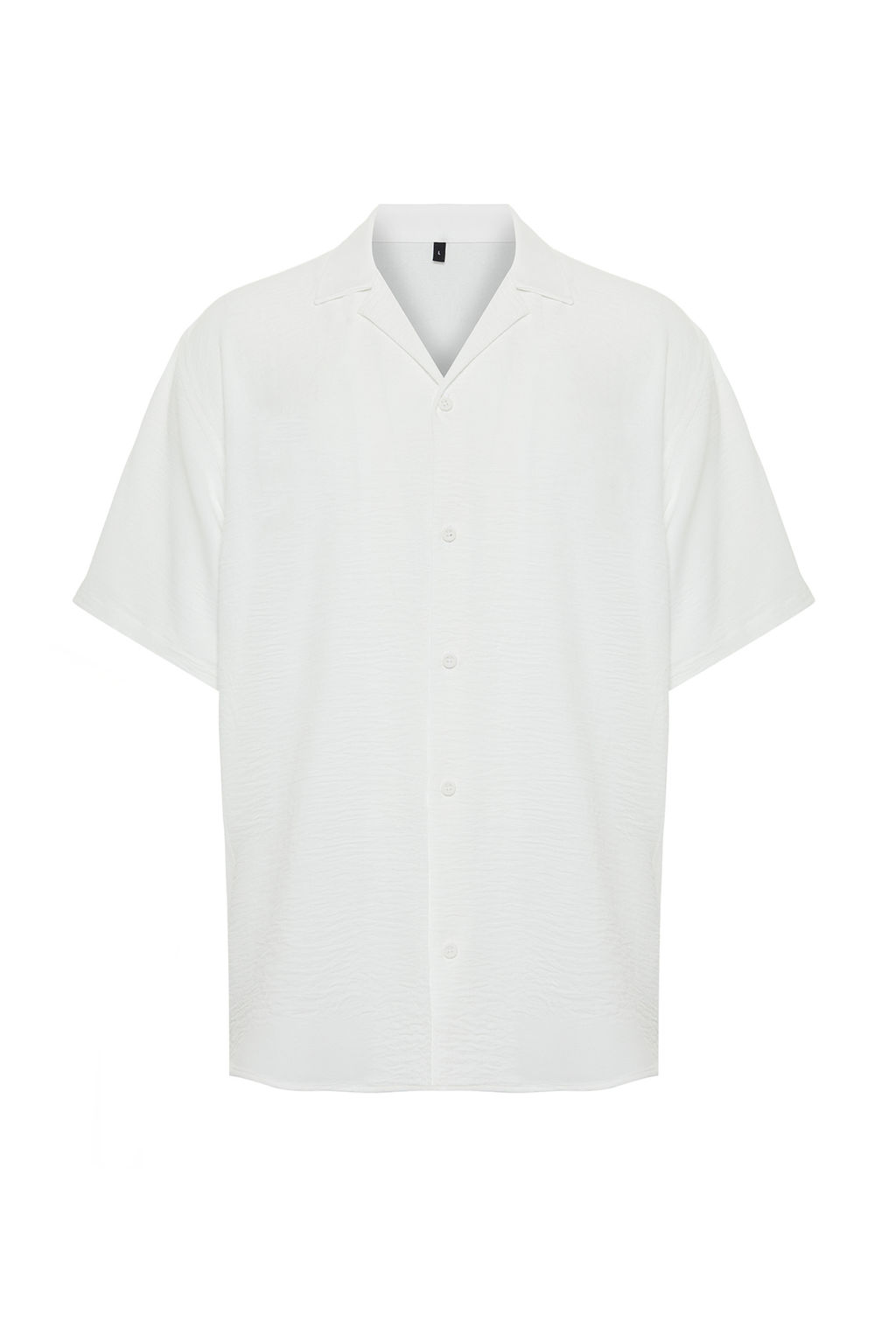 Beyaz Oversize Fit Yazl?k K?sa Kollu Keten Gorunumlu Gomlek TMNSS24GO00019