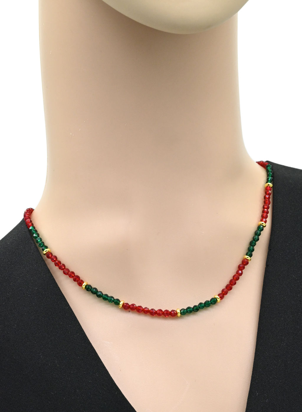 Чокер на шею из циркона шарик 3мм цв.красный, зеленый, 42см