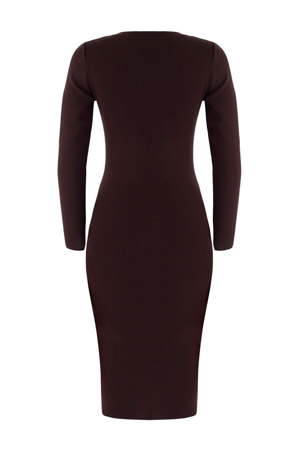 Kahverengi Wardrobe Essentials Premium Iplik/Ozel Iplik V Yaka Midi Triko Elbise TWOAW26EL00007 - Trendyolmilla фото 6