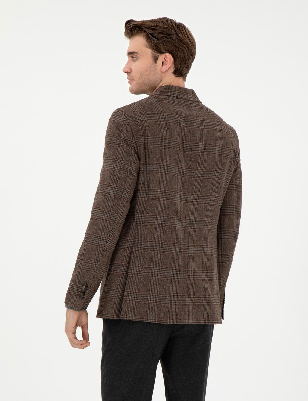 Kahverengi Y_n Kar___ml_ Slim Fit Ceket
