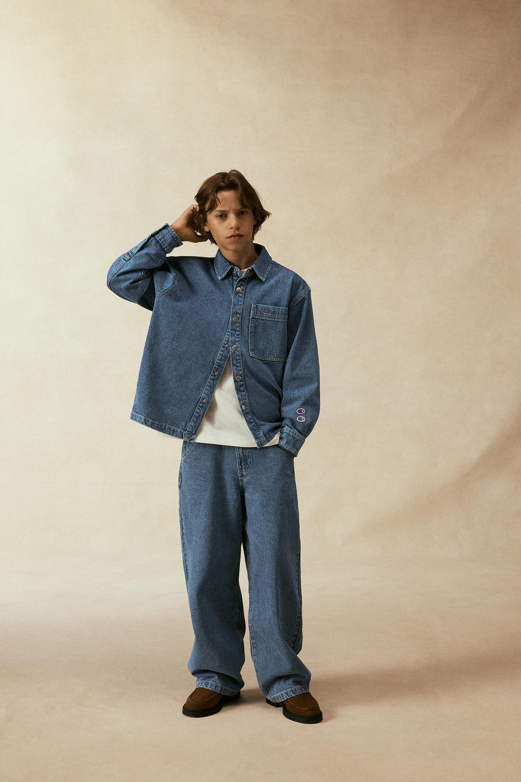 CHAMPION ® X ZARA EMBROIDERED SLOGAN DENIM OVERSHIRT фото 5