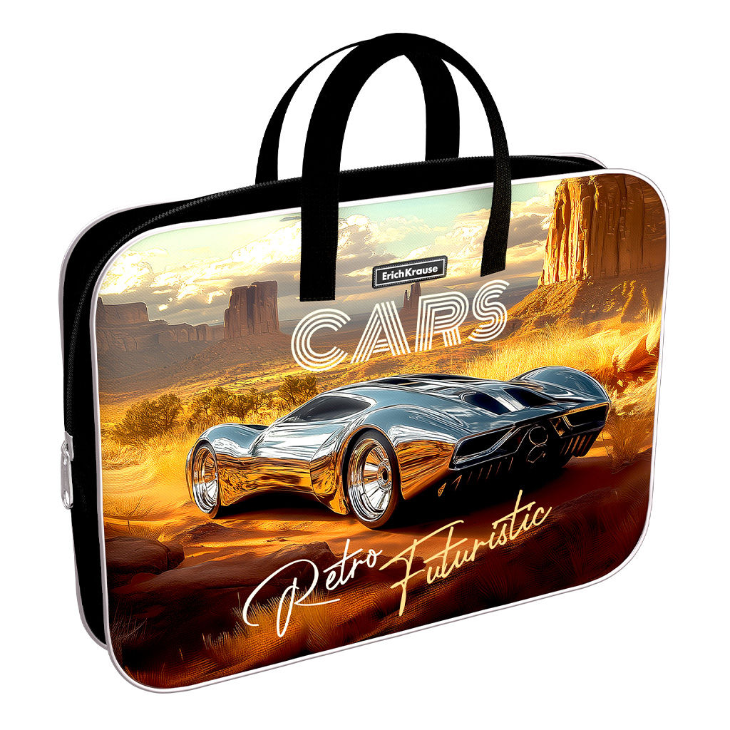 Цена за 1 шт. Папка текстильная на молнии ErichKrause с ручками Retro Cars, A4+