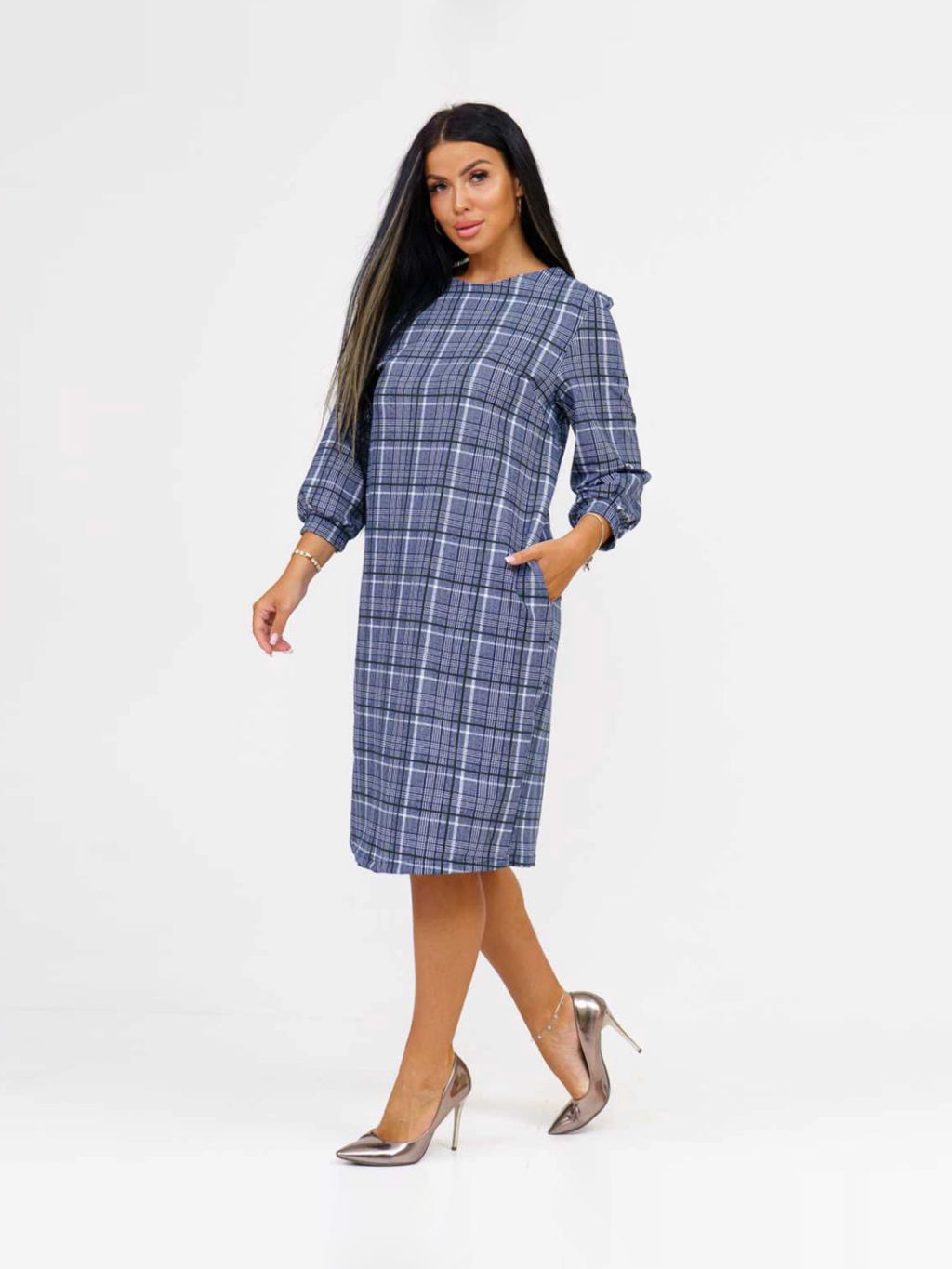 Платье женское, цвет синий белый