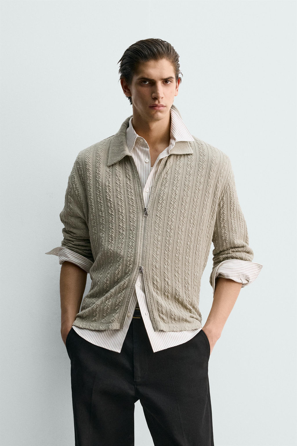 TEXTURED CABLE-KNIT JACKET WITH ZIP - Zara фото 2