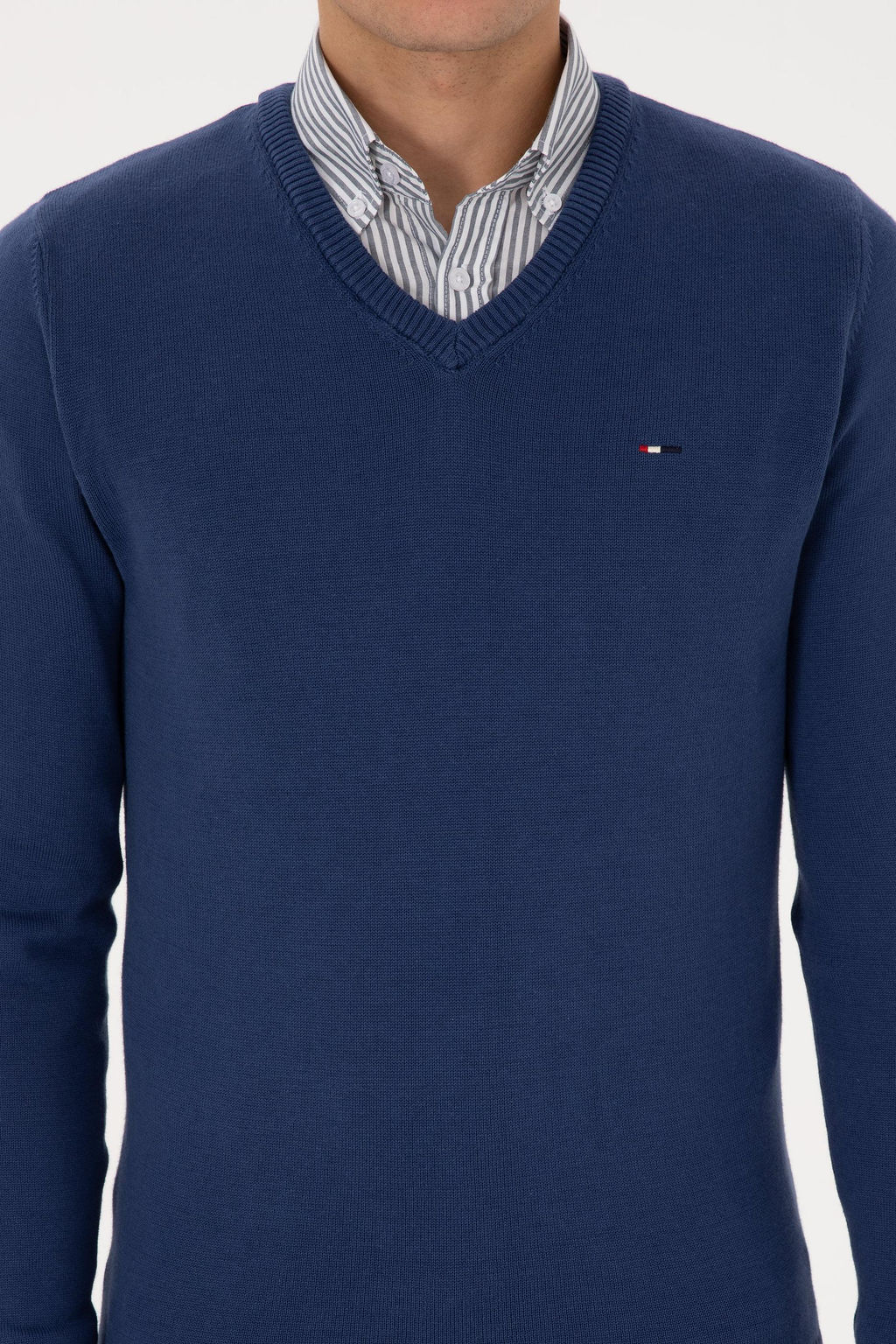 Erkek Slim Fit V Yaka _ndigo Basic Kazak - U.s. polo assn фото 6