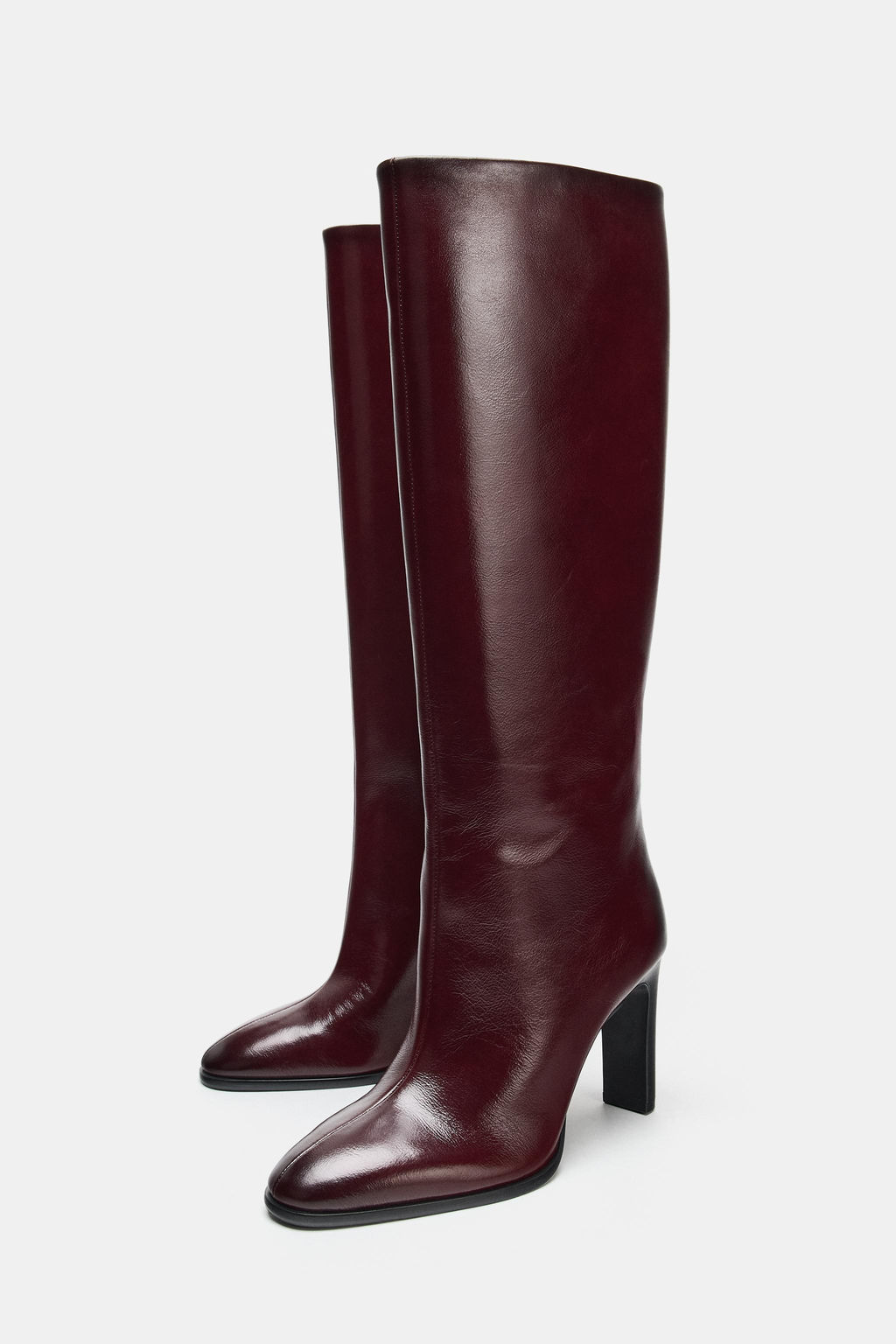 LEATHER BLOCK HEEL BOOTS - Zara фото 4
