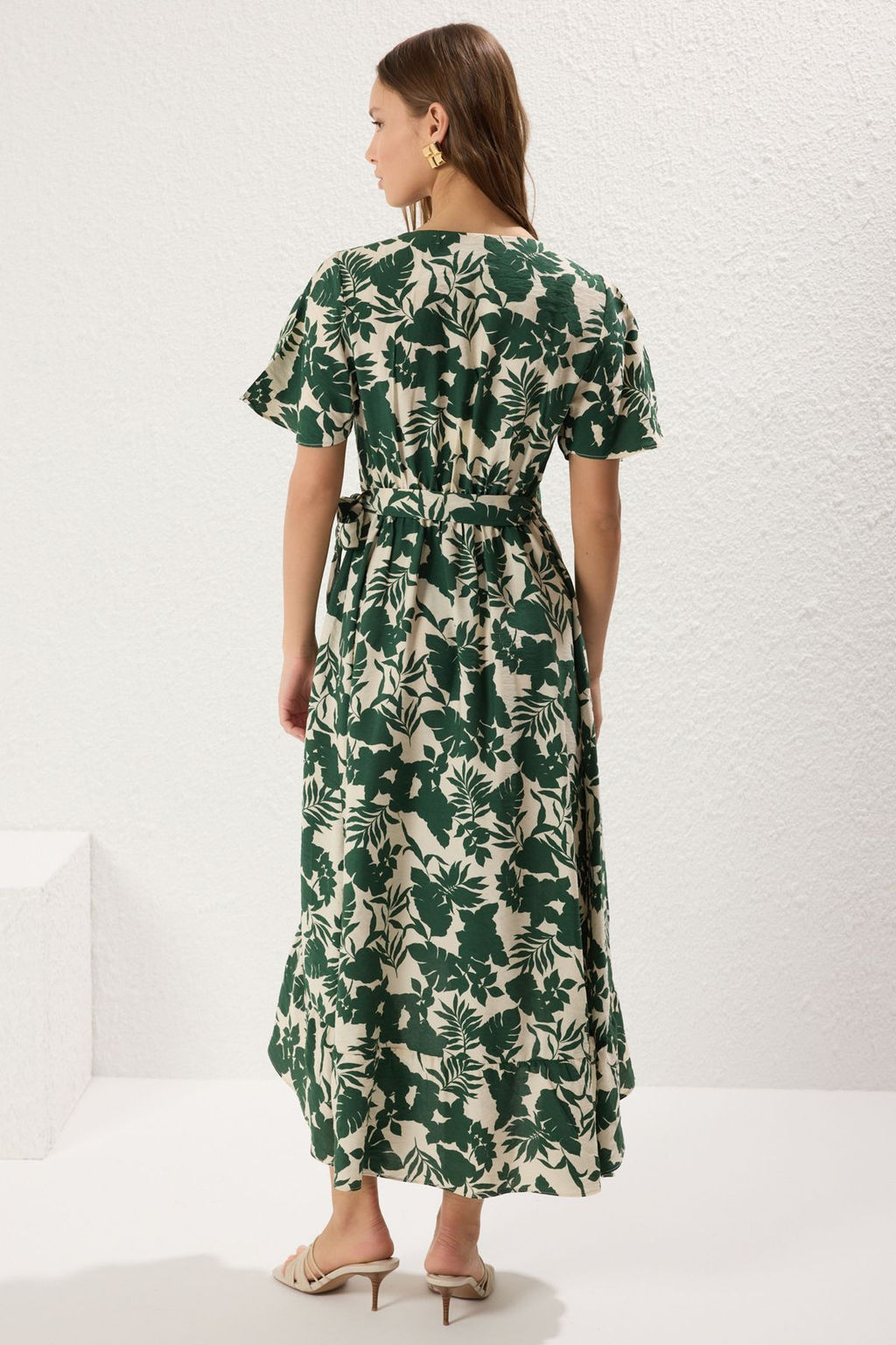 Yesil Kusakl? Cicekli Anvelop Kapamal? Midi Dokuma Elbise TWOSS25EL00141