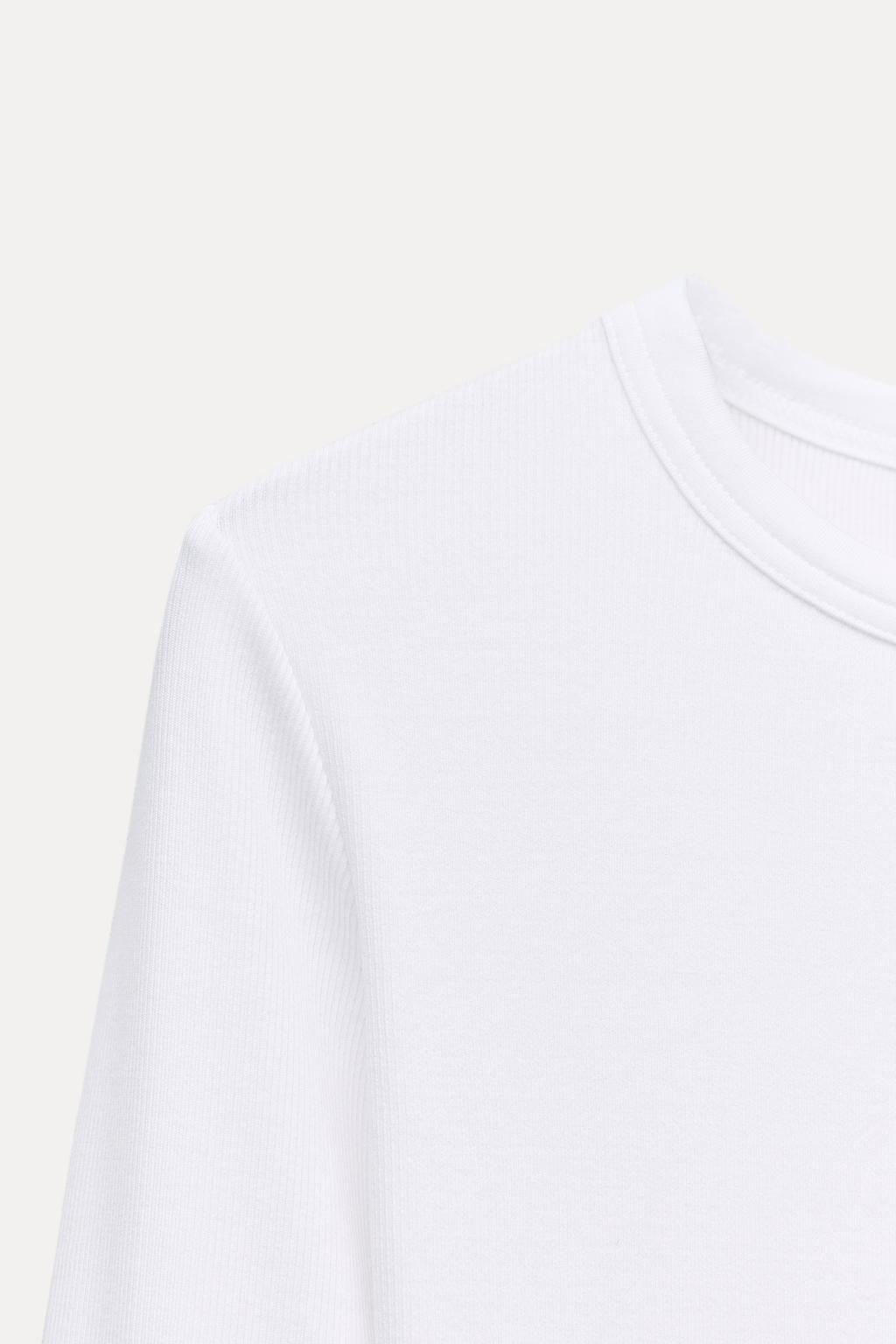 LONG SLEEVE WASHED EFFECT RIBBED T-SHIRT - Zara фото 7