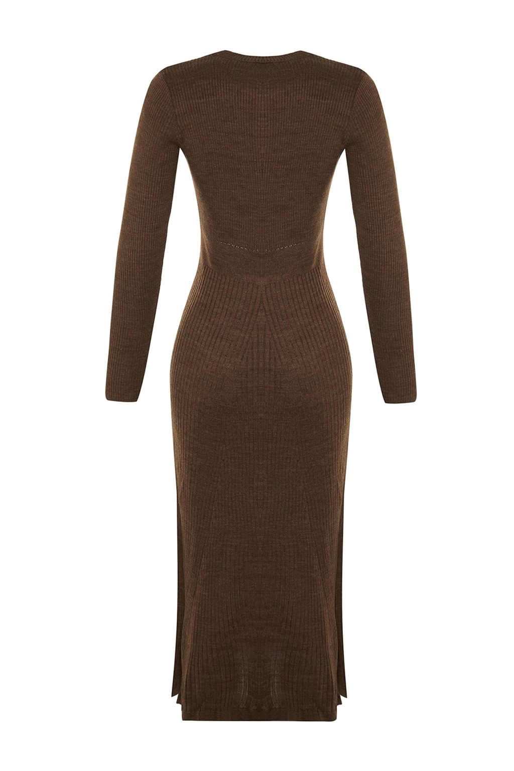 TRENDYOLMILLA Kahverengi Midi Triko Bisiklet Yaka Elbise TWOAW21EL0422 фото 23