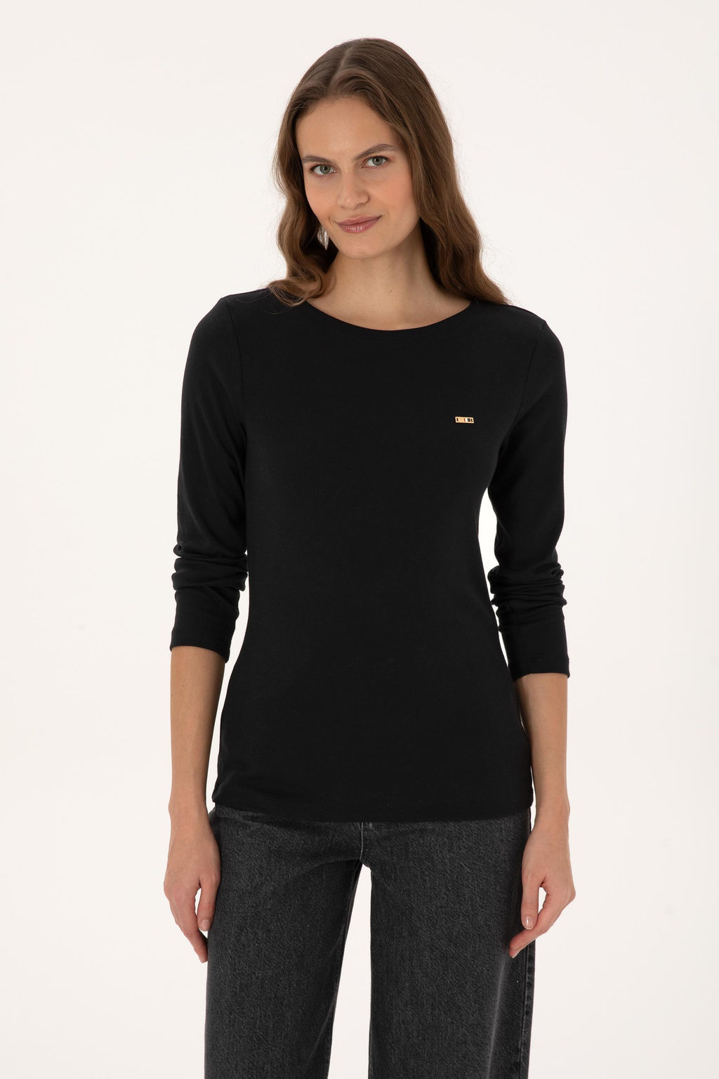 Kad_n Siyah Slim Bisiklet Yaka Basic Sweatsh_rt