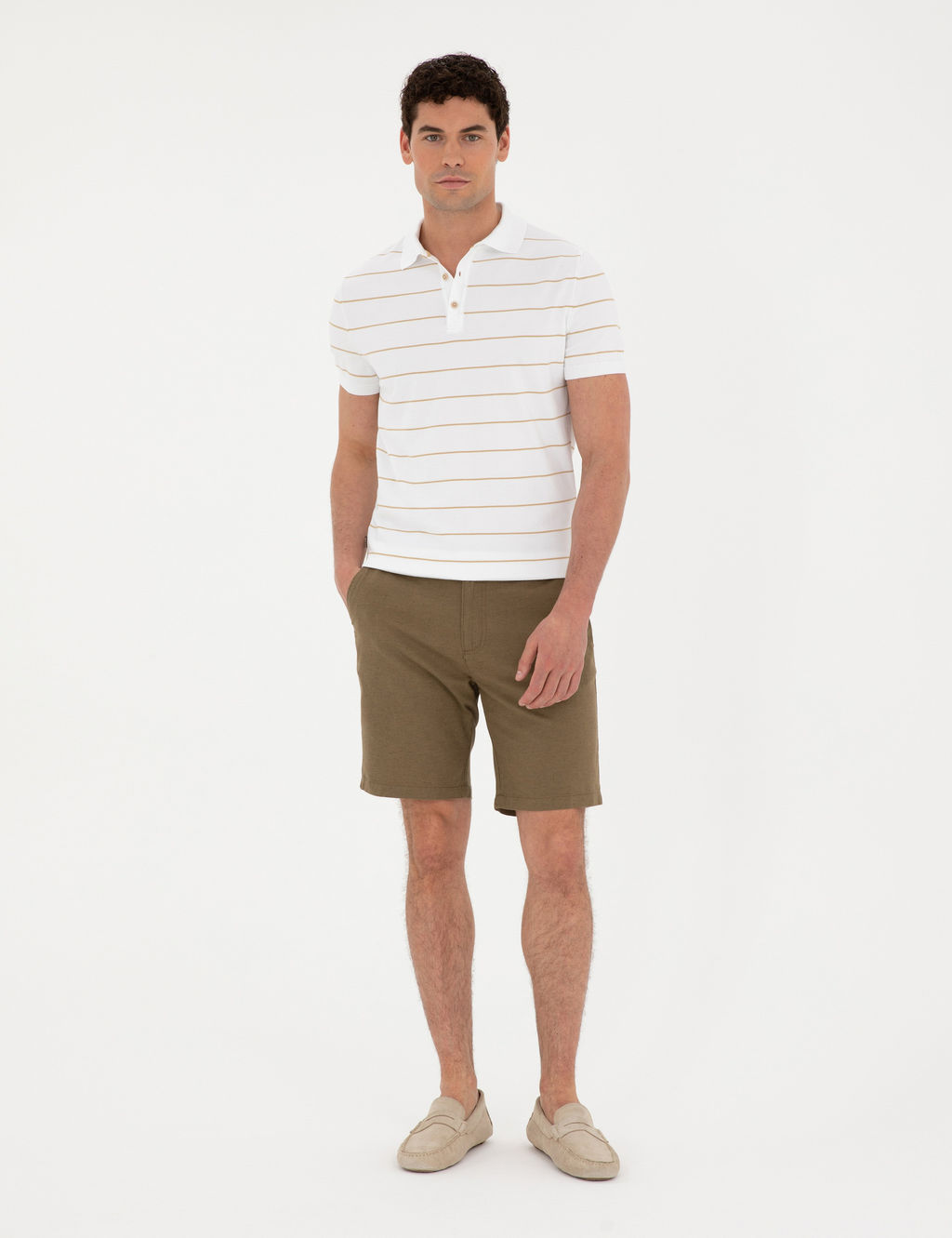 Haki Slim Fit Keten Kar___ml_ Dokuma _ort