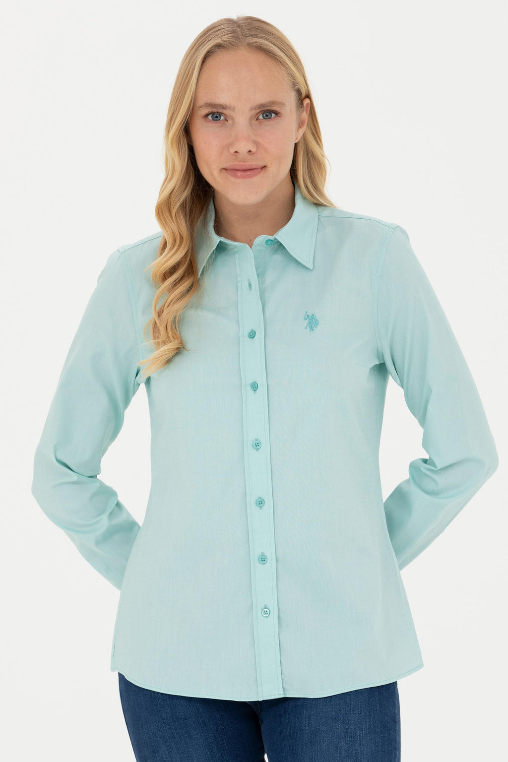 Женская мятная базовая рубашка с длинным рукавом Неожиданная скидка в корзине - U.s. polo assn фото 3