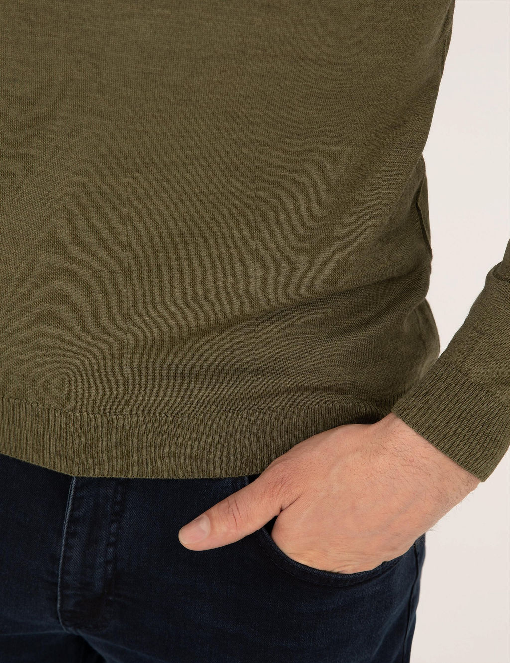 A__k Ye_il Slim Fit Bisiklet Yaka Y_n Kar___ml_ Basic Triko Kazak - Pierre cardin фото 4