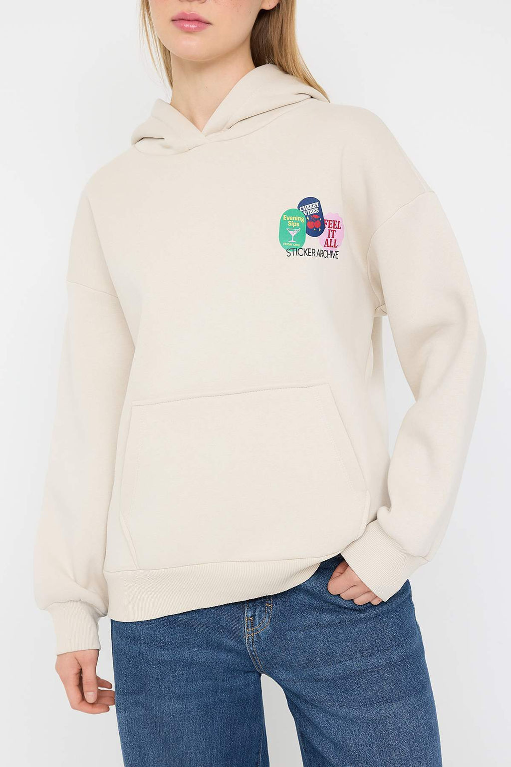 Teen Kahverengi S?rt Bask?l? Oversize Kal?p Kapusonlu Ici Polarl? Orme Sweatshirt TWOAW26SW00126 - Trendyolmilla фото 10