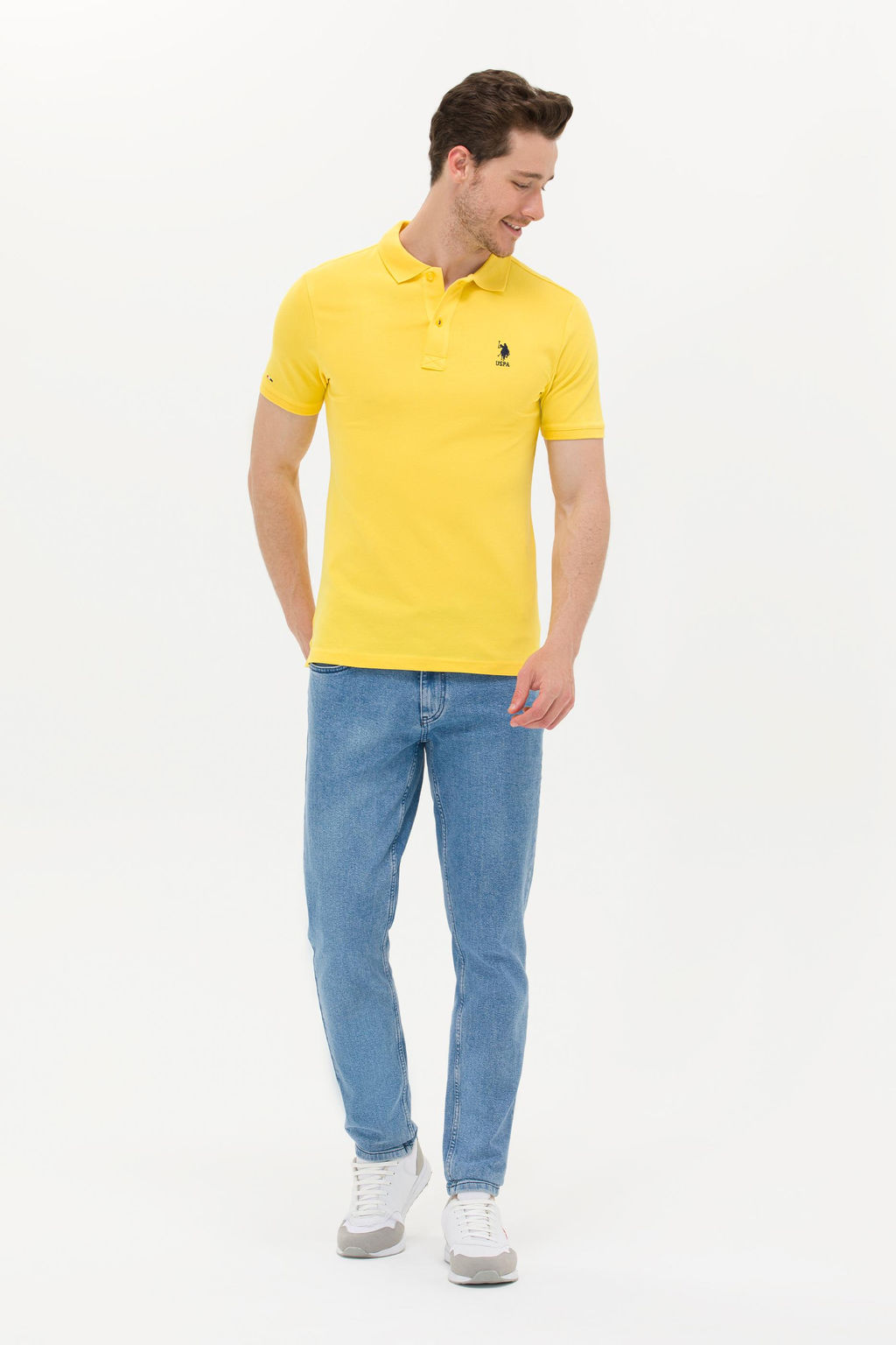 Мужская темно-желтая базовая футболка с воротником поло - U.s. polo assn фото 4