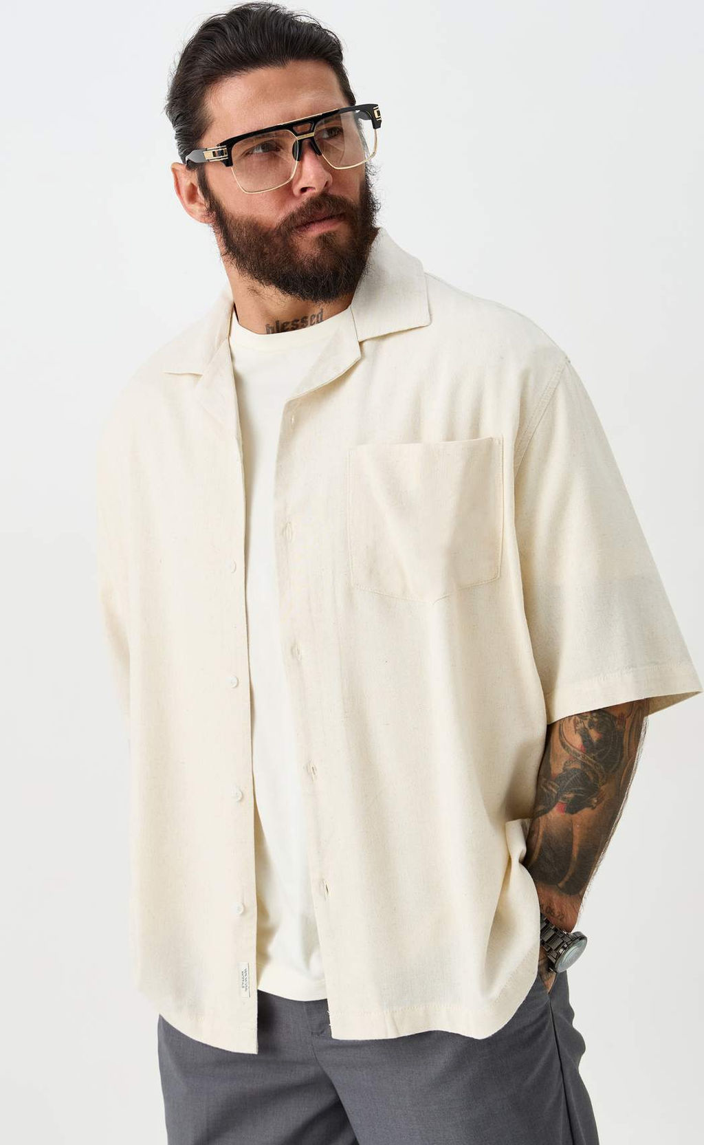 Рубашка к/р лен F611-0423 beige - Fine joyce фото 4