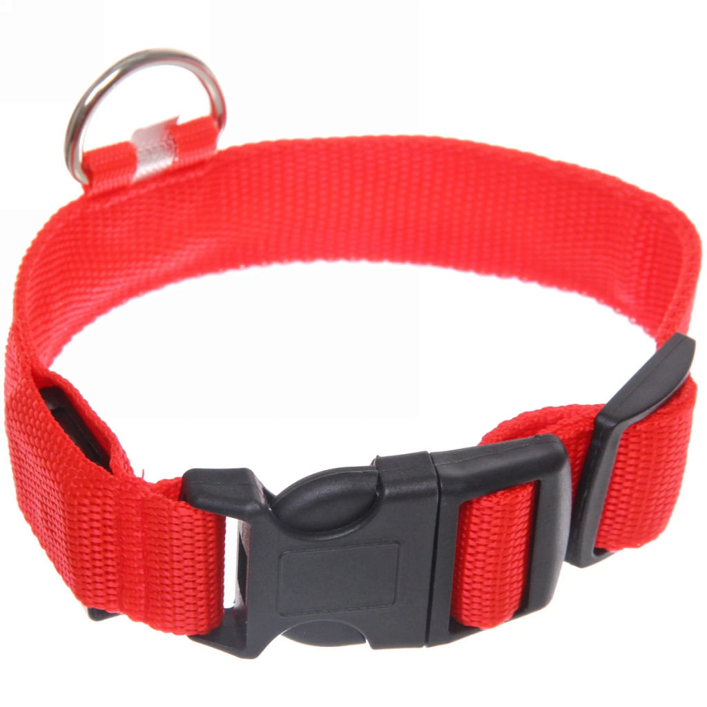 Ошейник с подсветкой и кольцом для жетона для средних пород собак "Бро видно", цвет красный, размер M - 2,5*50см (лейбл)
