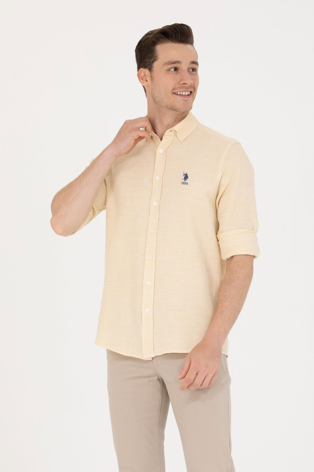 Мужская светло-желтая рубашка с длинным рукавом - U.s. polo assn фото 15