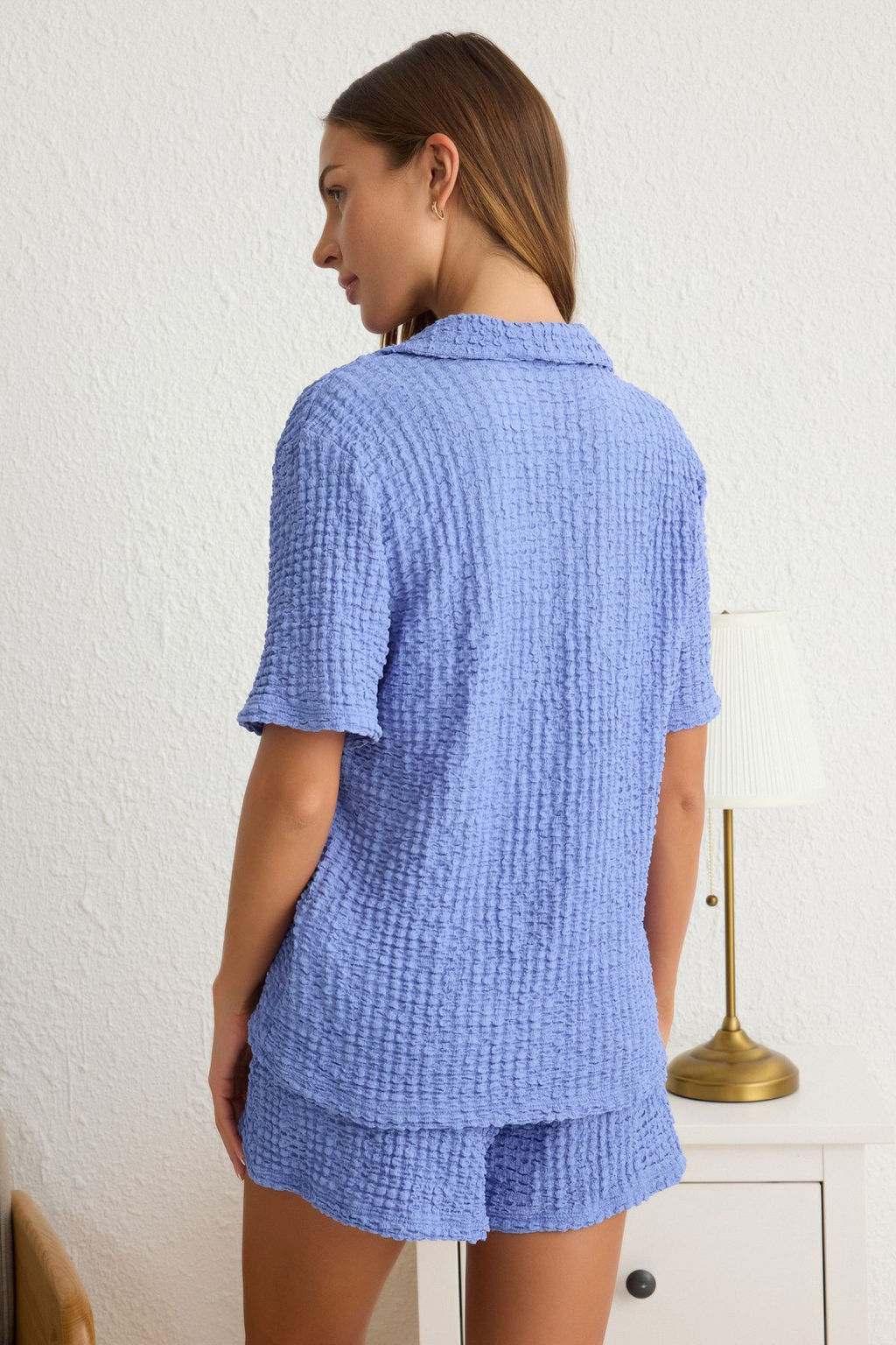 Trendyolmilla Mavi Burumcuk Sortlu Orme Pijama Tak?m? THMSS25PT00017 фото 5