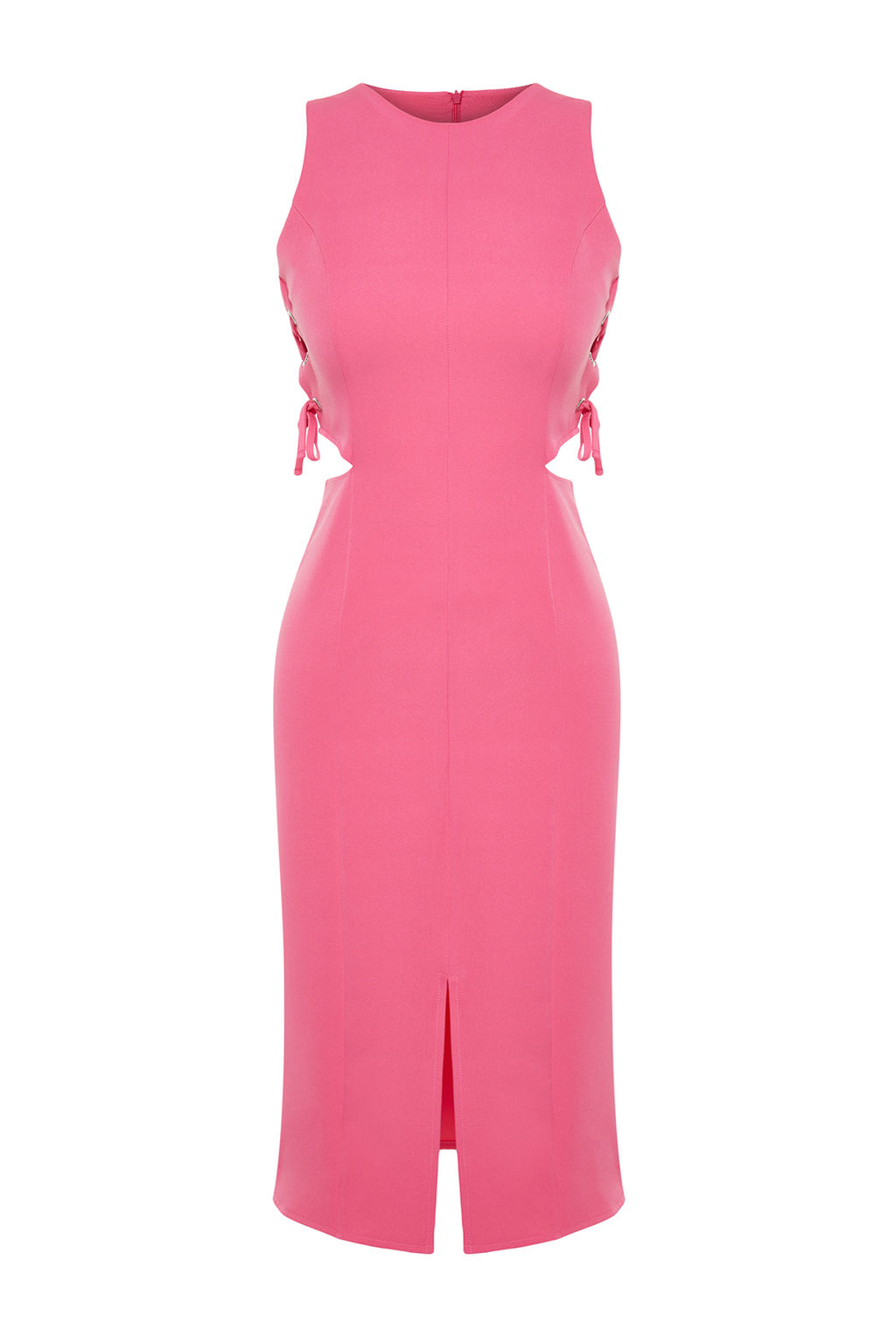 Fusya Vucuda Oturan Bel Dekolteli Kolsuz Midi Kalem Etek Dokuma Elbise TWOSS23EL02043