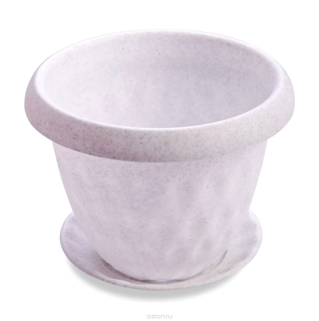 Цена за 4 шт. Горшок для цветов пластиковый 0,9л d-14см "Розетта" c поддоном мраморный С125МРА