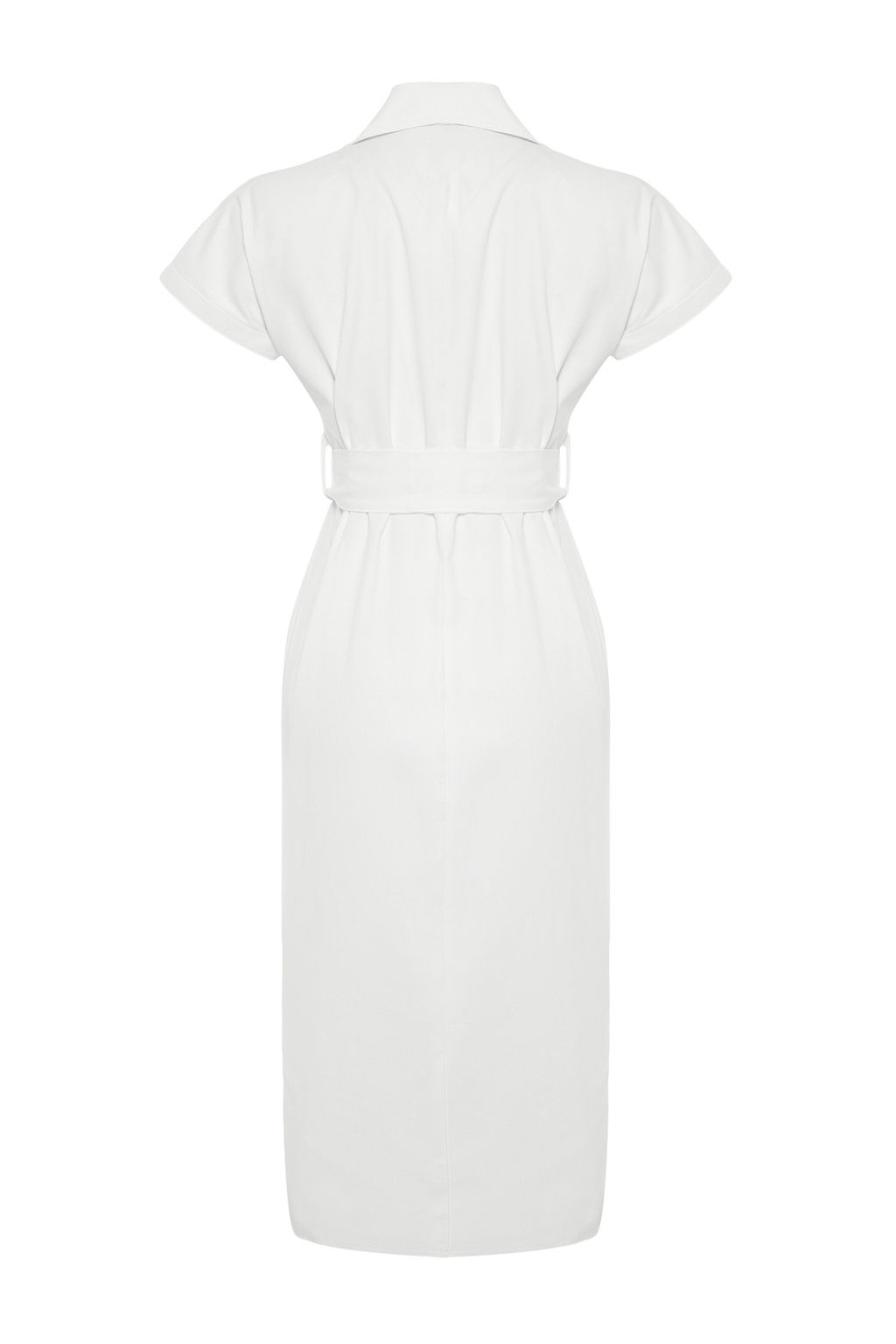 Ekru Kusakl? Genis Kal?p Gabardin Midi Gomlek Elbise TWOSS24EL00227