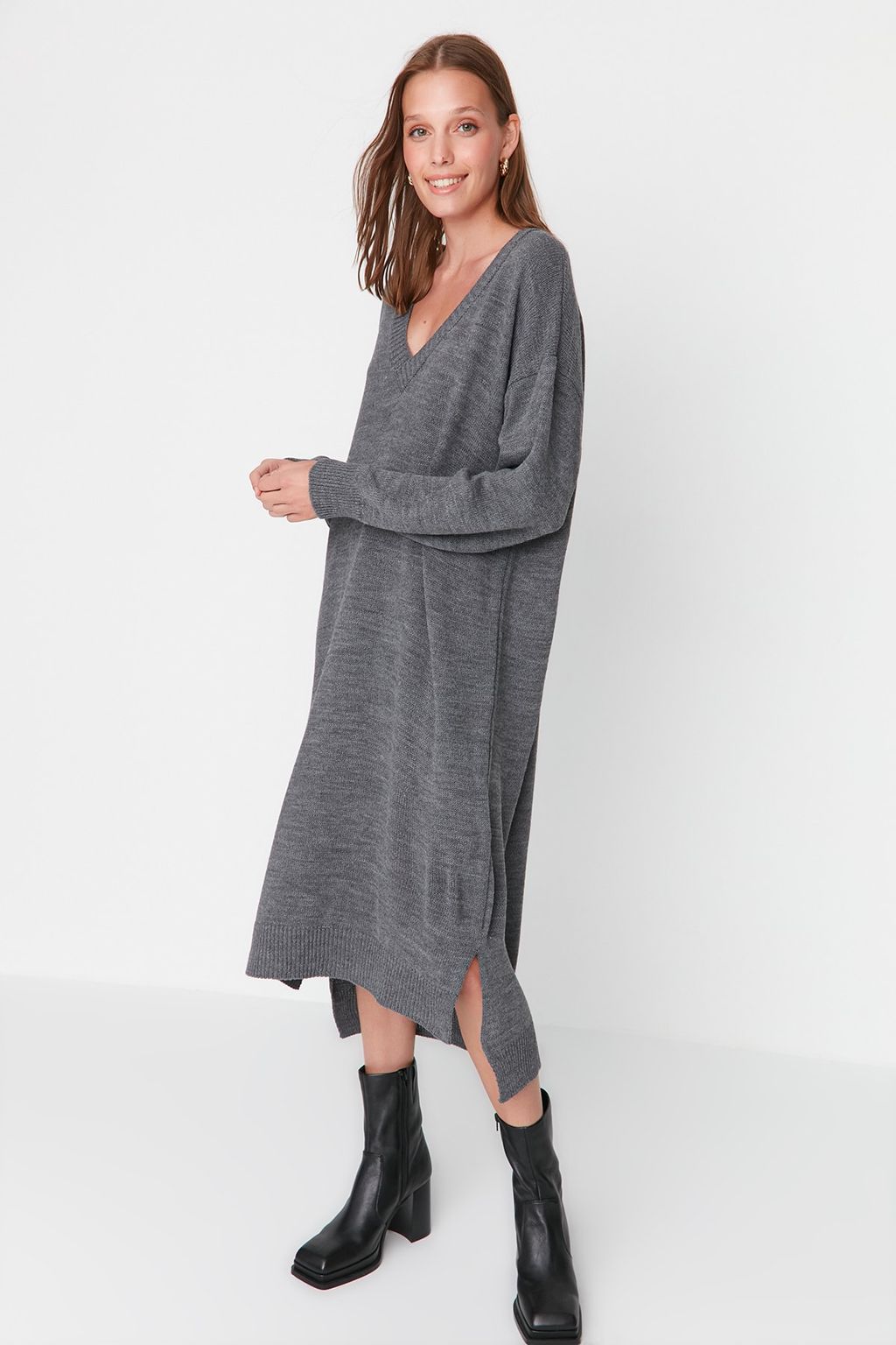 Antrasit Maxi Triko Genis Kal?p Elbise TWOAW23EL00642