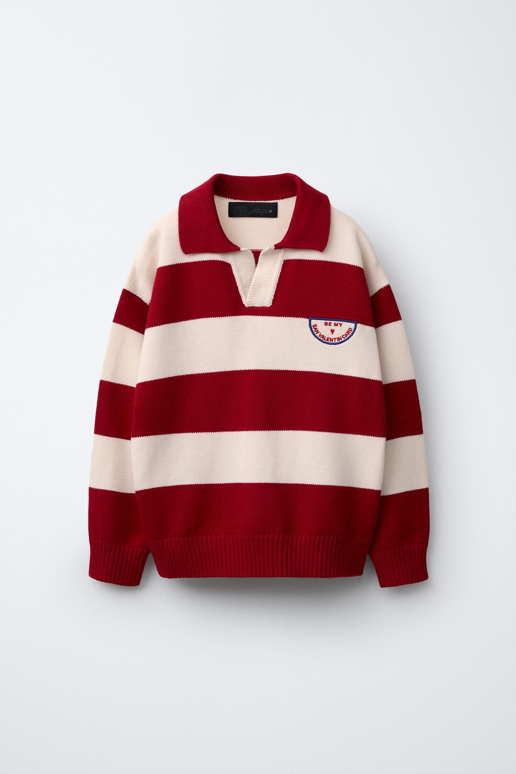 STRIPED KNIT POLO SHIRT WITH EMBROIDERED PATCH