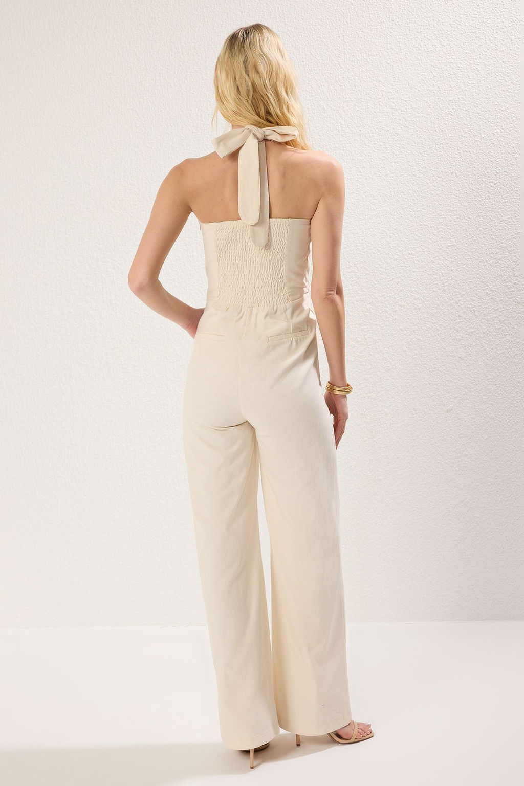 TRENDYOLMILLA Tas Boyundan Baglamal? Genis Paca Formlu Uzun Dokuma Tulum TWOSS25TU00008  фото 5