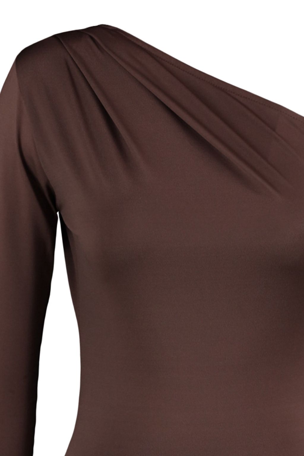 Kahverengi Asimetrik Yaka Uzun Kollu Esnek C?tc?tl? Orme Body TWOAW22BD0080