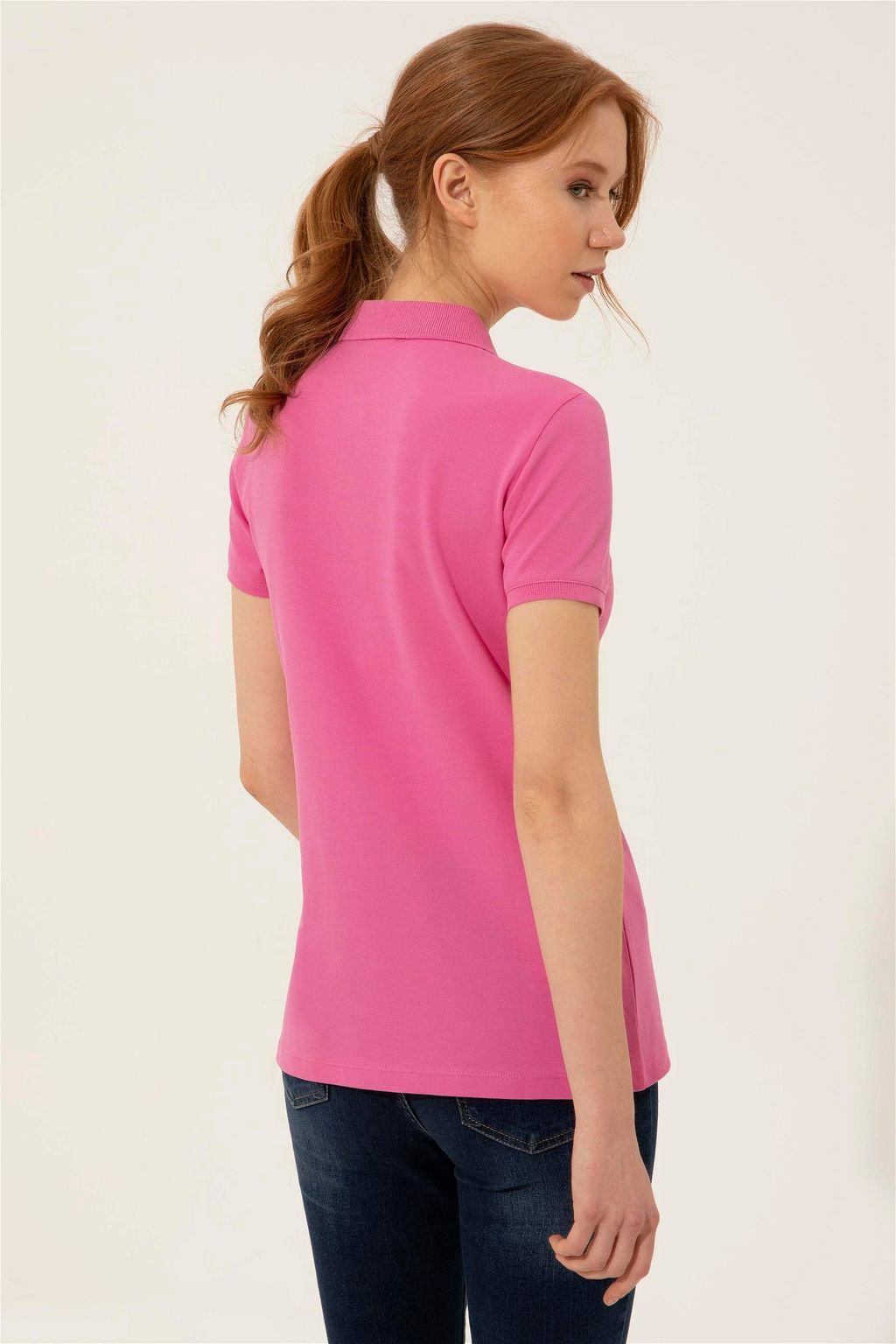 Женская розовая футболка с воротником поло Basic - U.s. polo assn фото 5