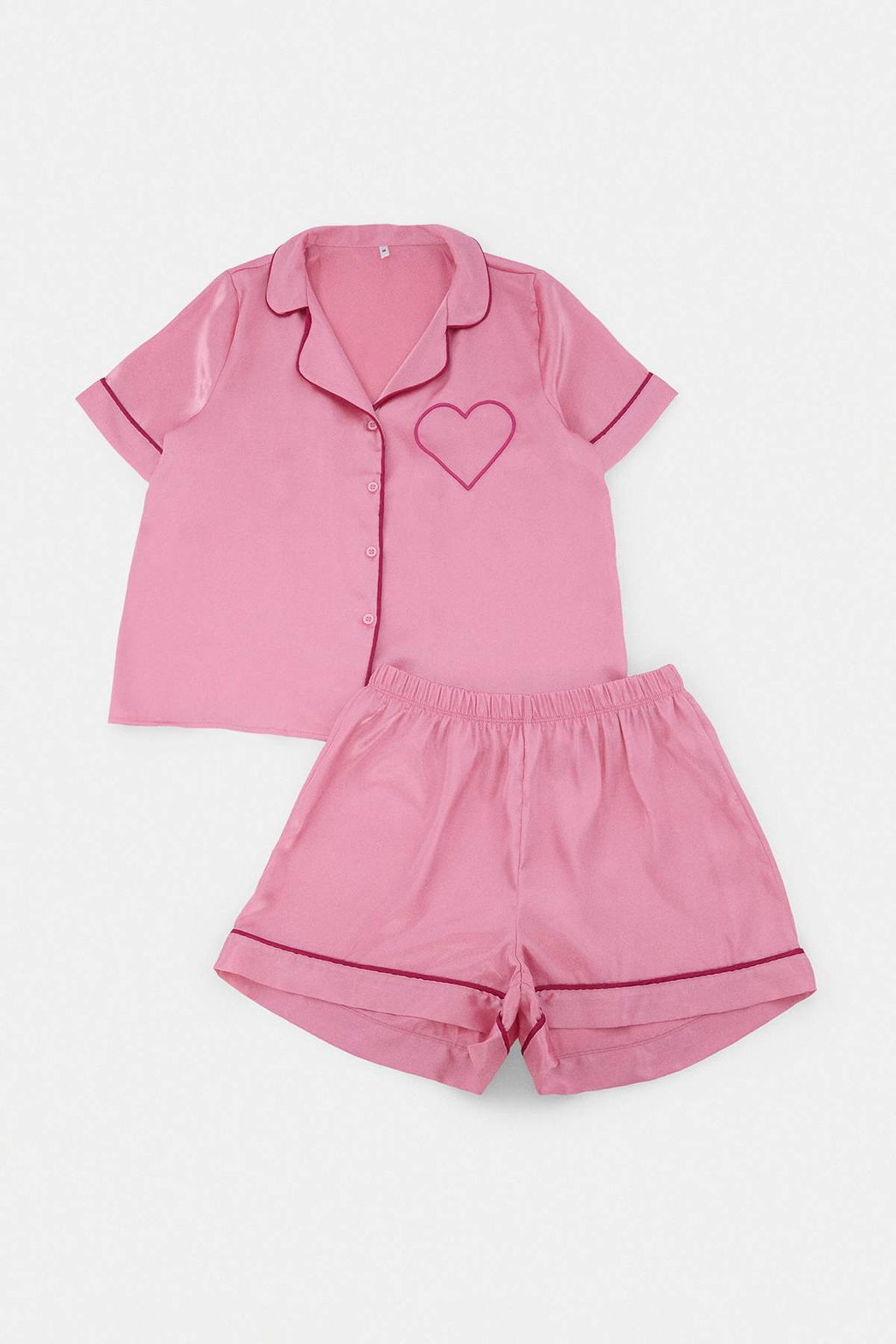 Pembe Biye ve Kalp Detayl_ Saten Dokuma Pijama Tak_m_ THMSS26PT00233 - Trendyolmilla фото 7