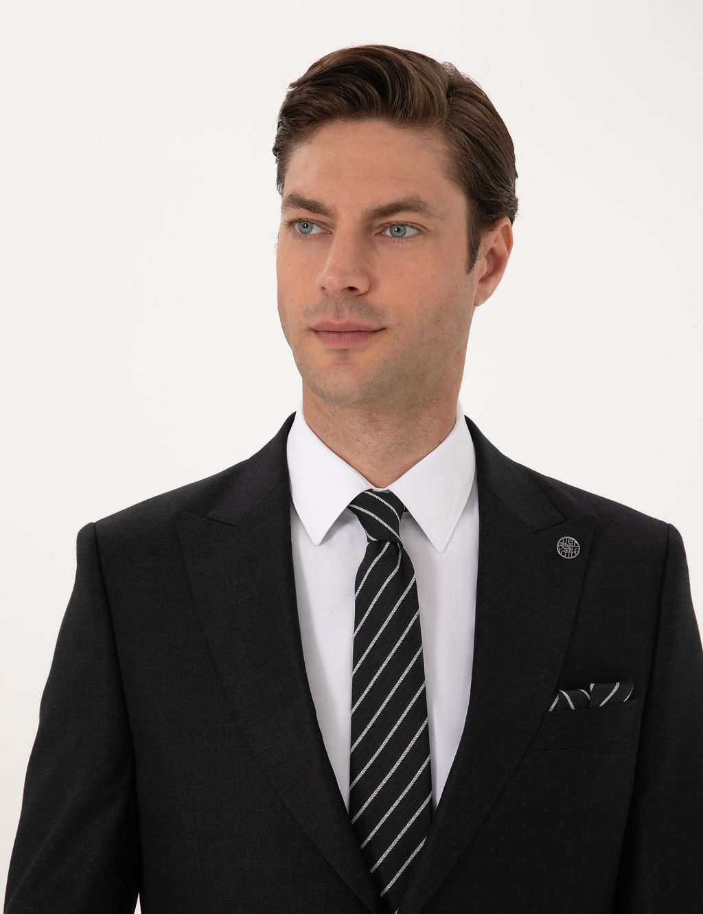 Antrasit Slim Fit Y_n Ka_mir Kar___ml_ Tak_m Elbise