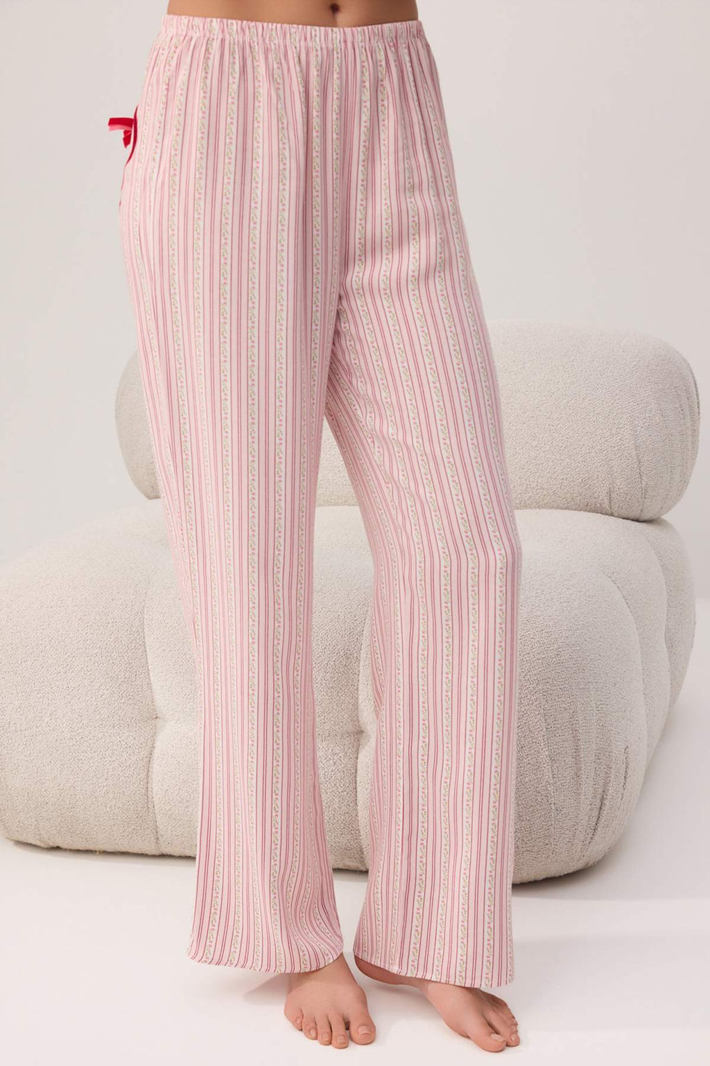 Bordo-Cok Renkli %100 Pamuklu Cicekli Kalp Detayl? Viskon Dokuma Pijama Tak?m? THMSS26PT00006 - Trendyolmilla фото 7
