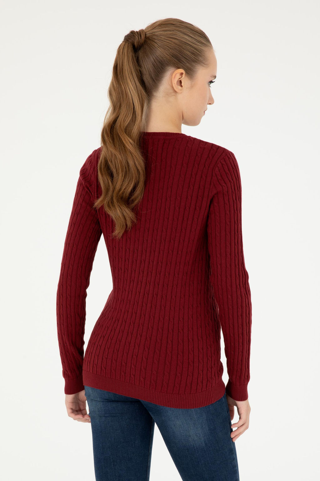 Женский бордовый базовый свитер с v-образным вырезом Неожиданная скидка в корзине - U.s. polo assn фото 5