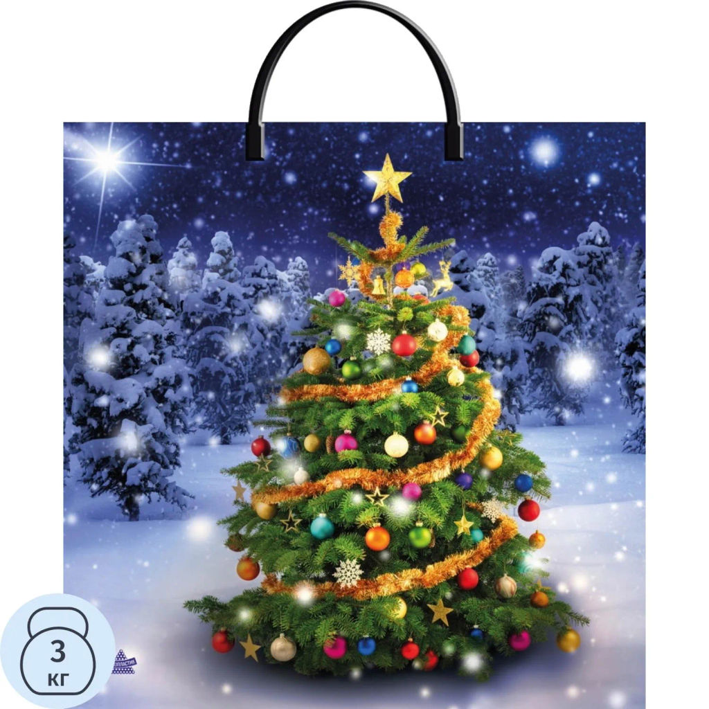 Пакет полиэтиле.с пласт.ручкой Новогодняя красавица 36х37/100 мкм н00225503