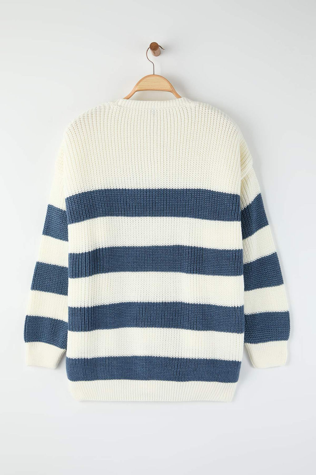 Indigo Regular/Normal Kesim Cizgili Buyuk Beden Kazak TMNAW26AN00000 - Trendyolmilla фото 4