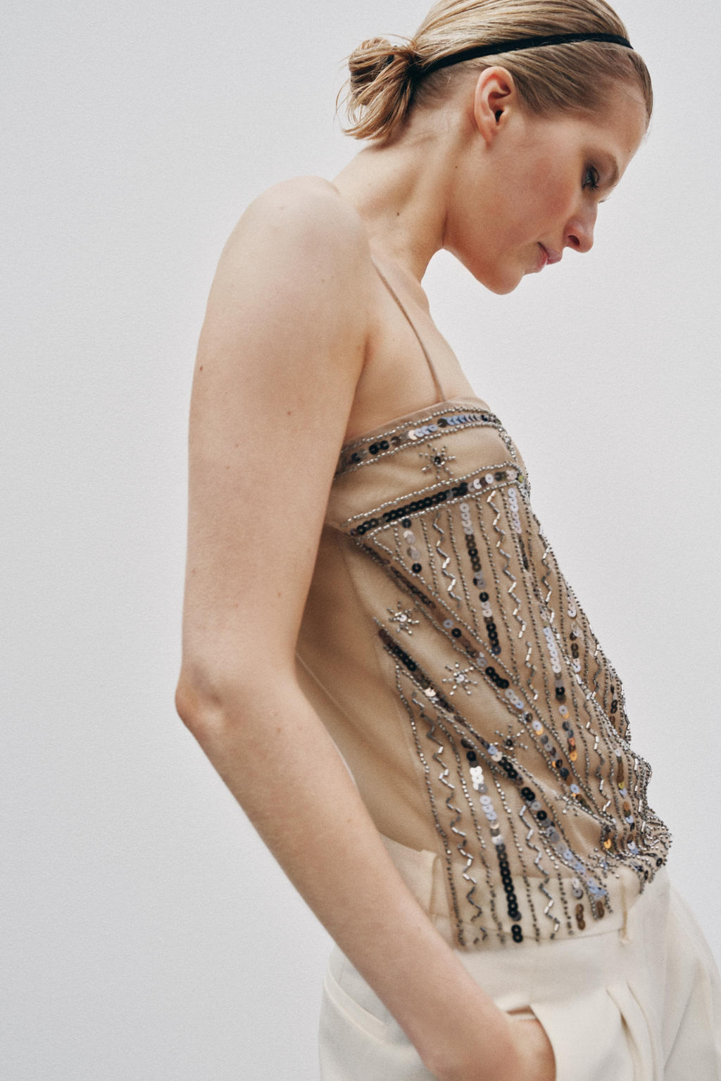 TOP TUL ABALORIOS LENTEJUELAS / Dorado - Zara фото 2