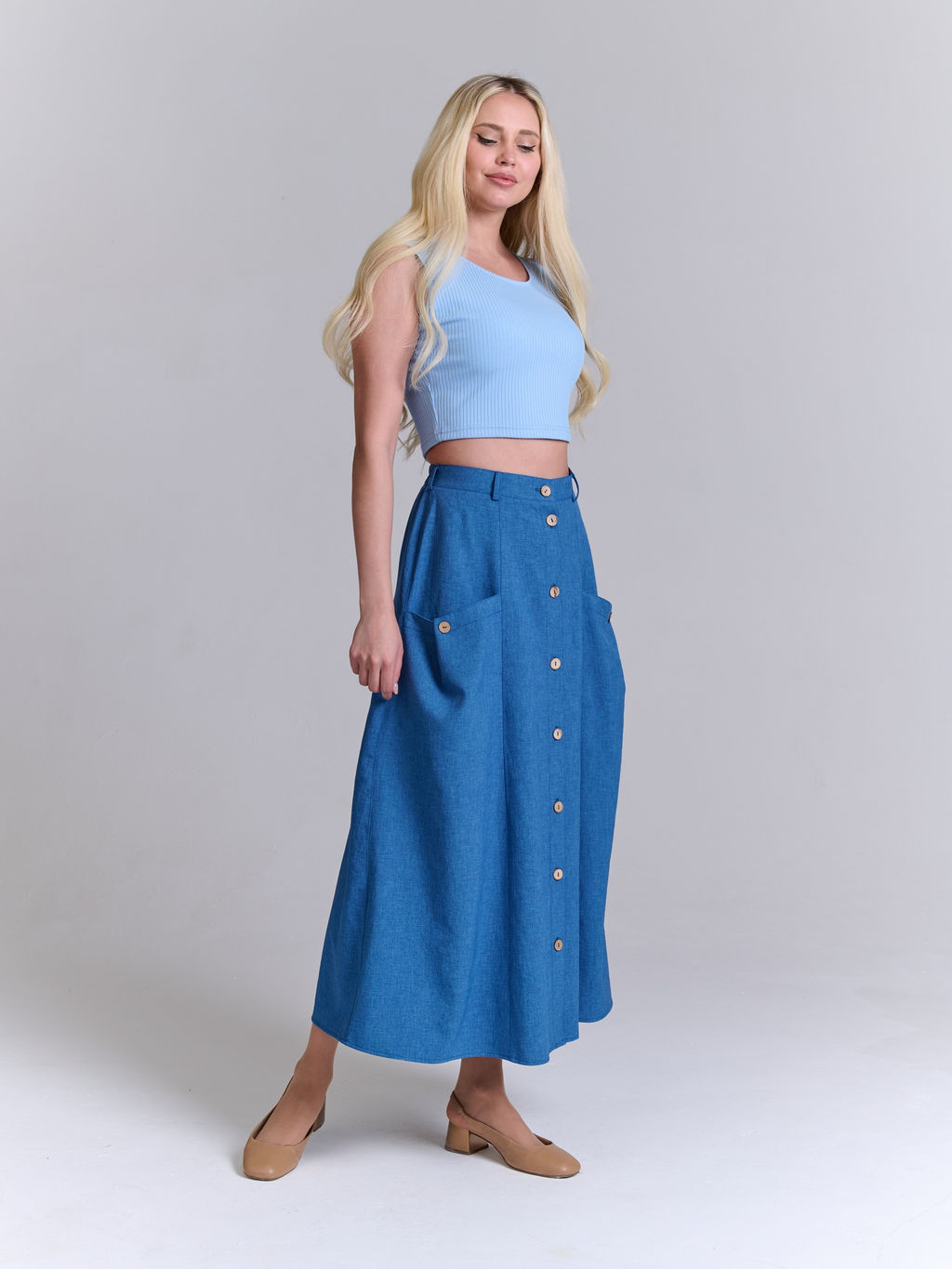 Льняная юбка с резинками по бокам лен с вискозой
