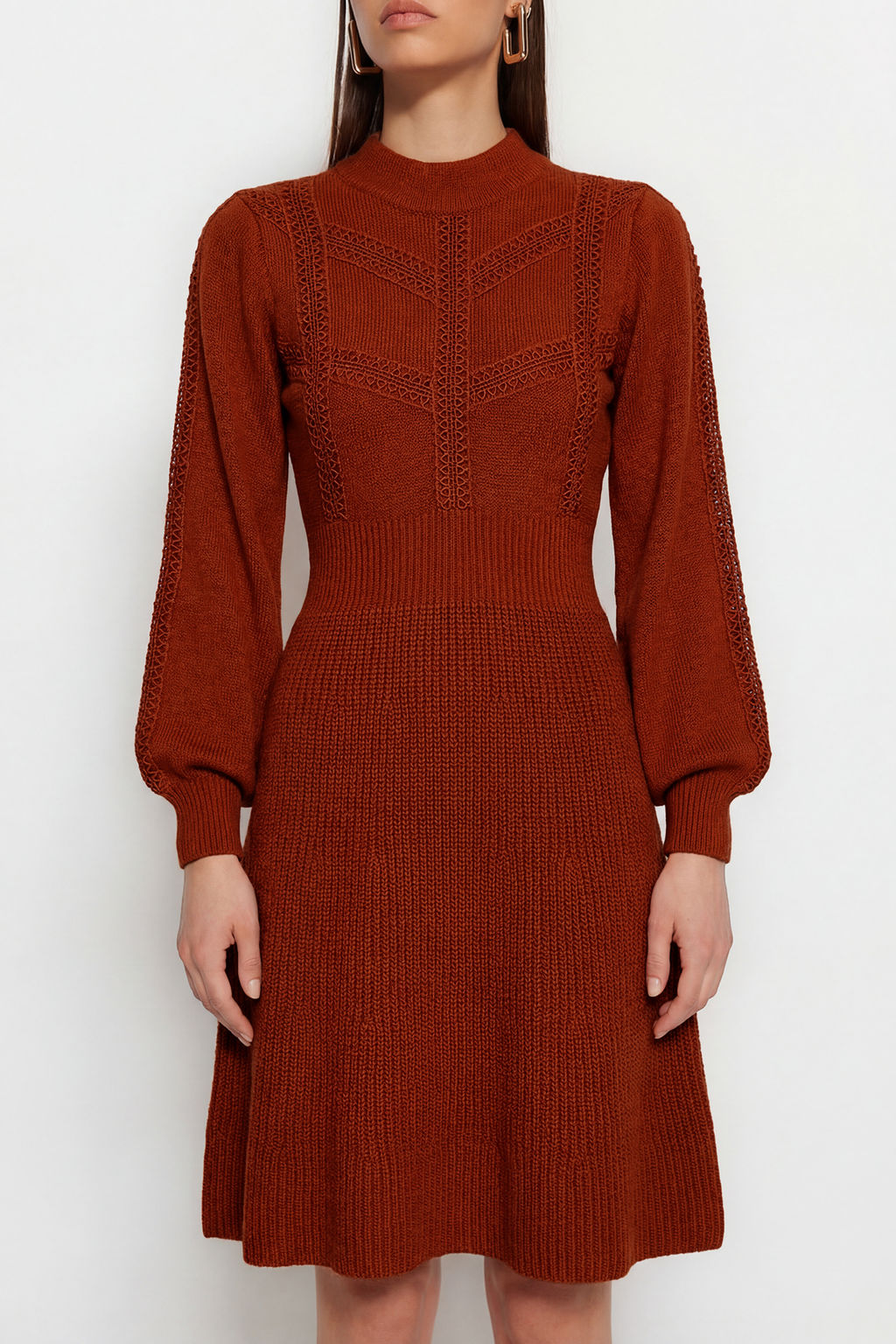 Kiremit Mini Triko Dantelli Elbise TWOAW22EL0011