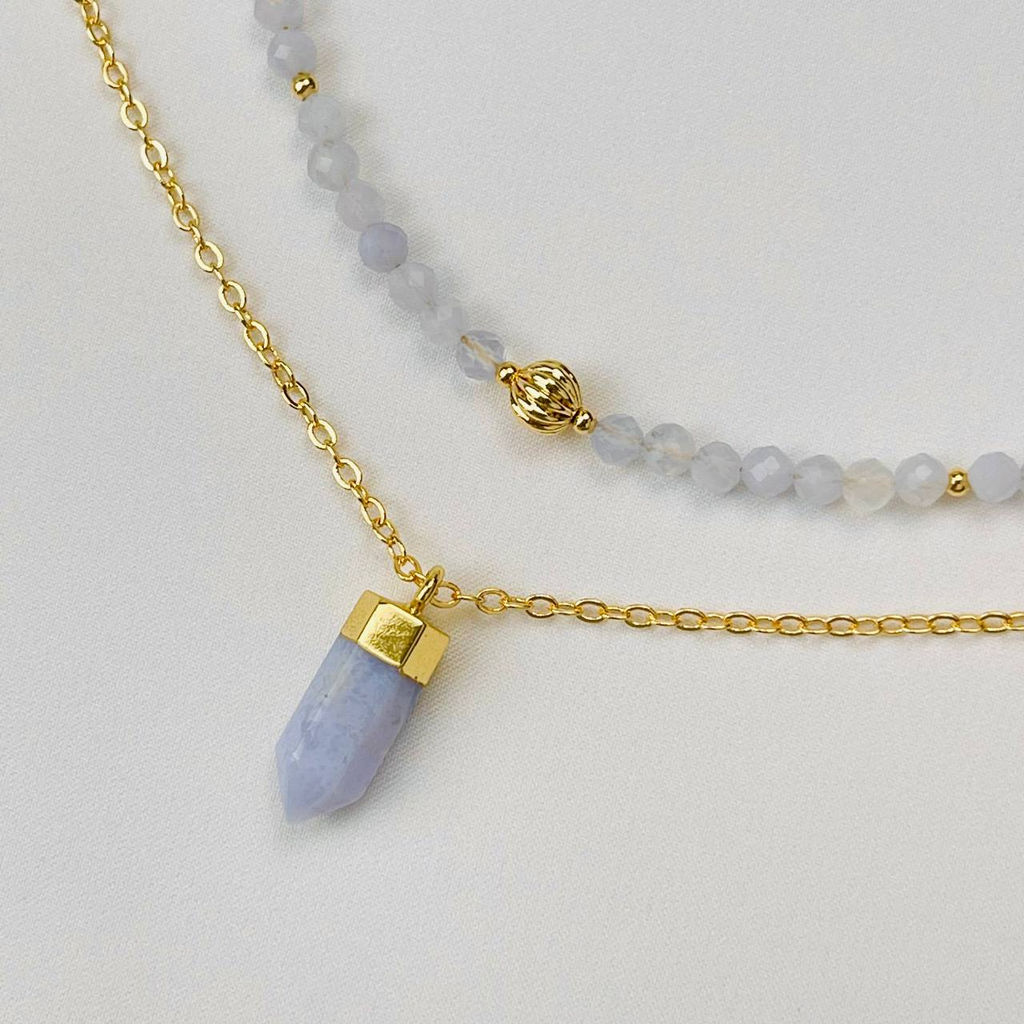 Колье из Голубого агата "Халцедон" с подвеской