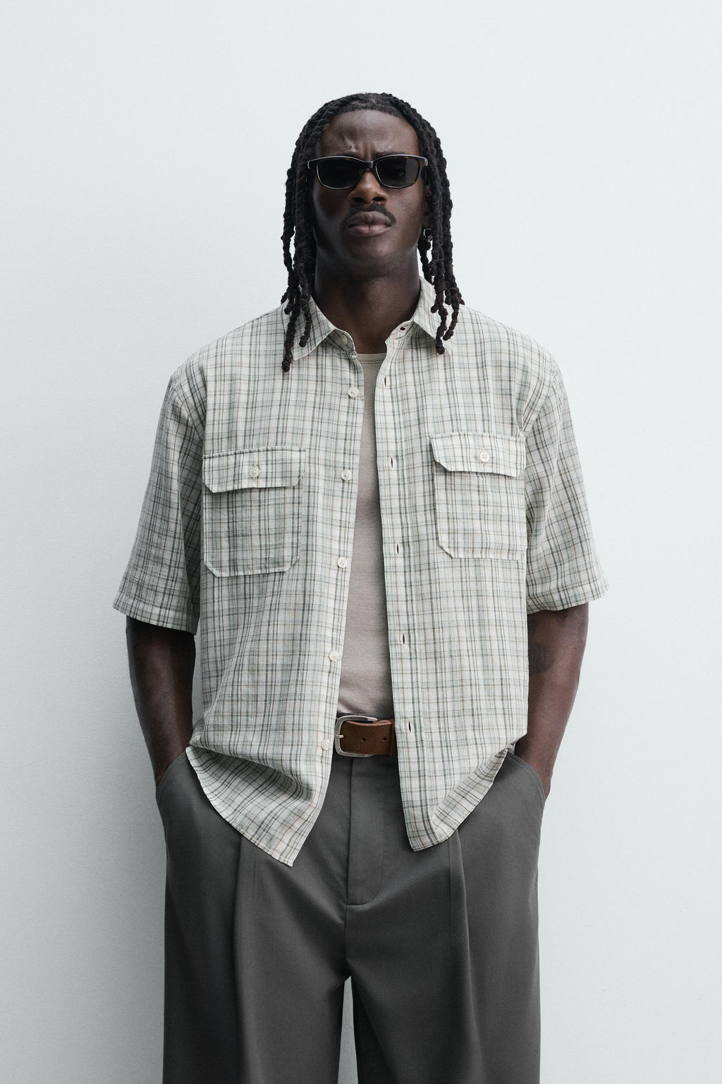 CAMISA RELAXED FIT CUADROS / verde lavado
