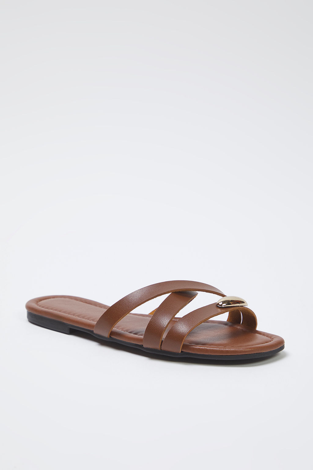 Trendyolmilla Shoes Taba Metal Suslemeli Capraz Bantl? Duz Kad?n S?k Terlik TAKSS25TE00046  фото 5