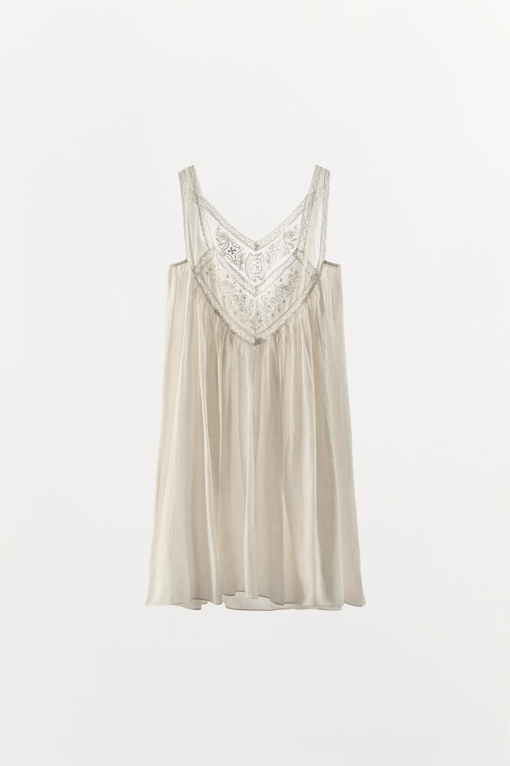 VESTIDO PLIEGUES BORDADOS FLORALES / Blanco roto - Zara фото 13