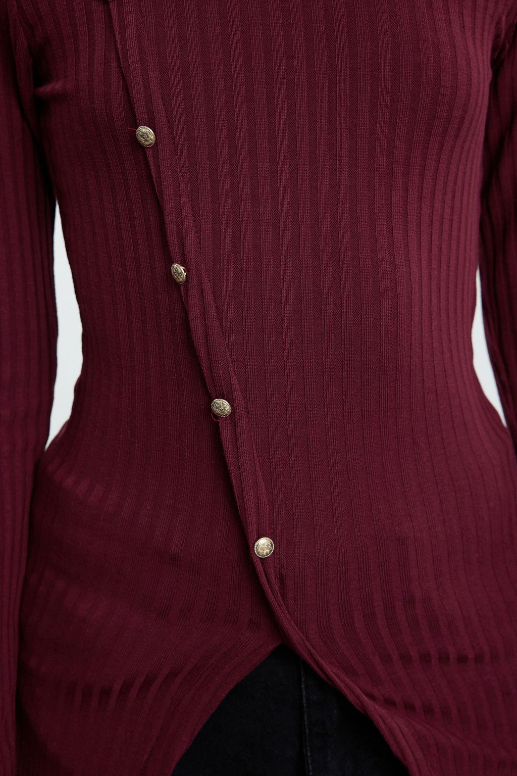 Bordo Fitted/Vucuda Oturan Dugme Detayl? Fitilli Esnek Orme Bluz TWOAW25BZ00224 - Trendyolmilla фото 4