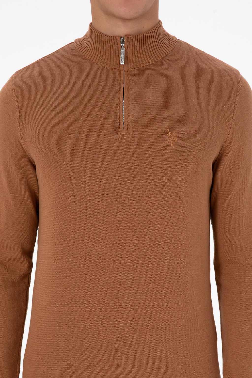 Erkek Slim Fit Yar_m Fermuarl_ Camel Basic Kazak - U.s. polo assn фото 6