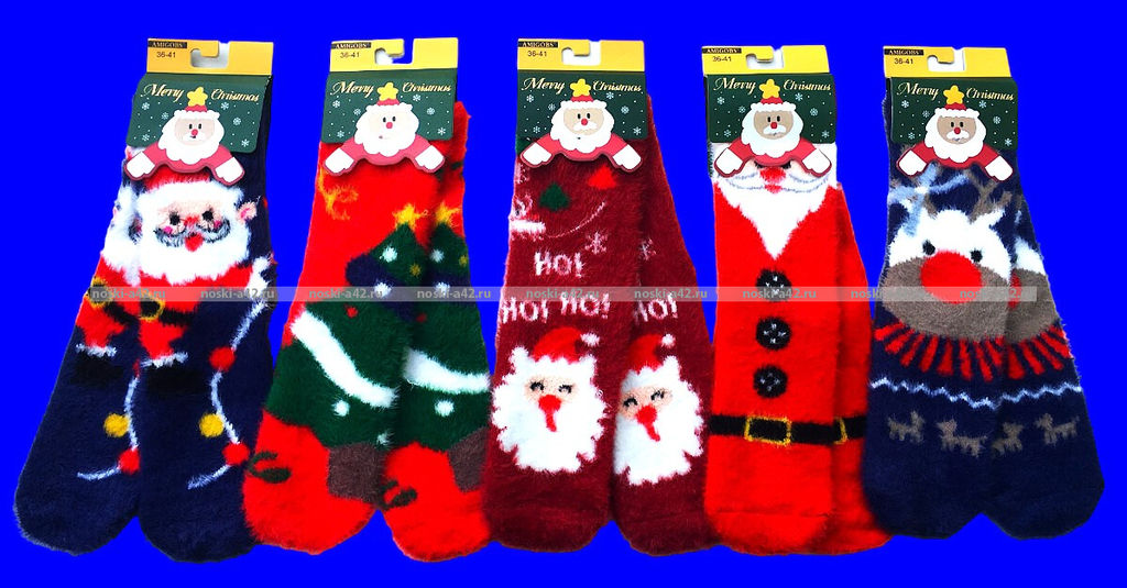 Цена за 10 пар. AMIGOBS носки женские НОРКА "НОВОГОДНИЕ ПУШИСТИКИ"