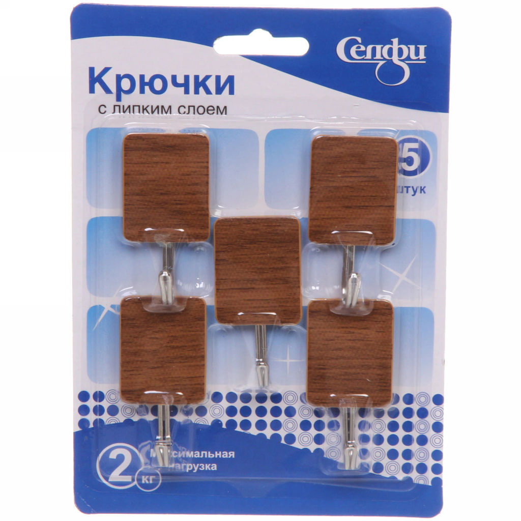 Цена за 5 шт. Крючки в наборе 5шт на липком слое "ИДЕЯДОМА", форма прямоугольник, принт тёмное дерево, нагрузка 2кг