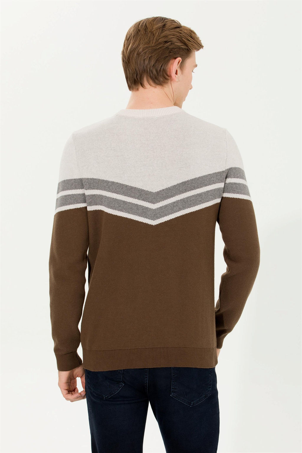 U. S. Polo Assn Мужской вязаный свитер кокосового цвета с круглым вырезом - U.s. polo assn фото 11